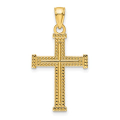 14K Polished Beaded Cross Pendant