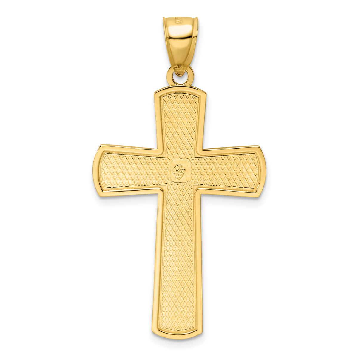 14K Large Polished Beaded Cross Pendant