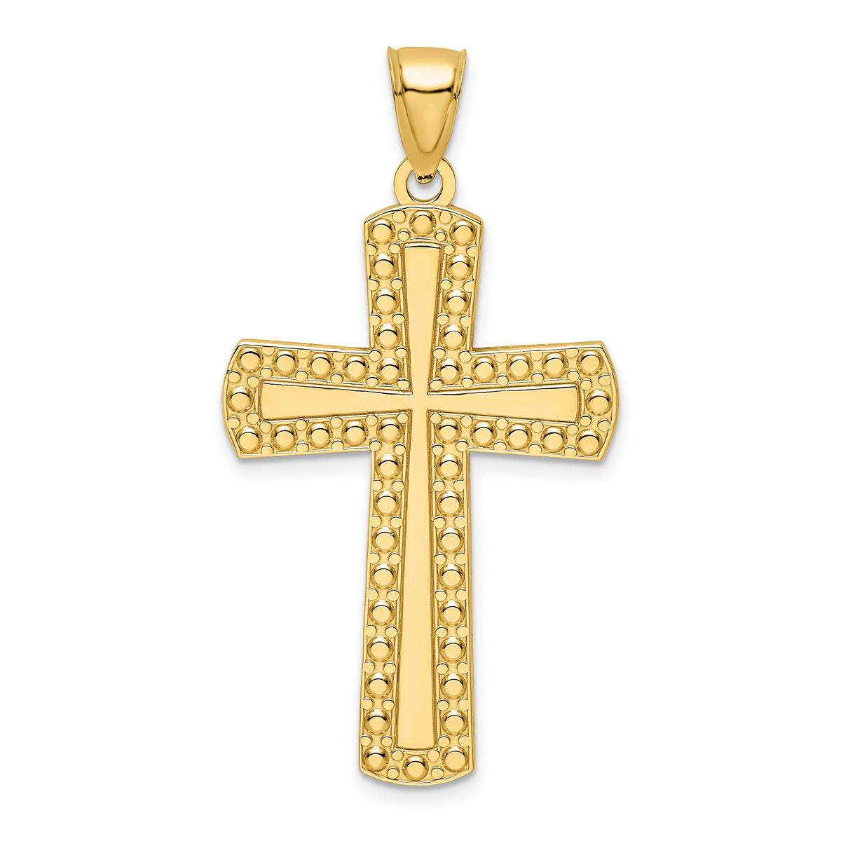 14K Large Polished Beaded Cross Pendant Main image