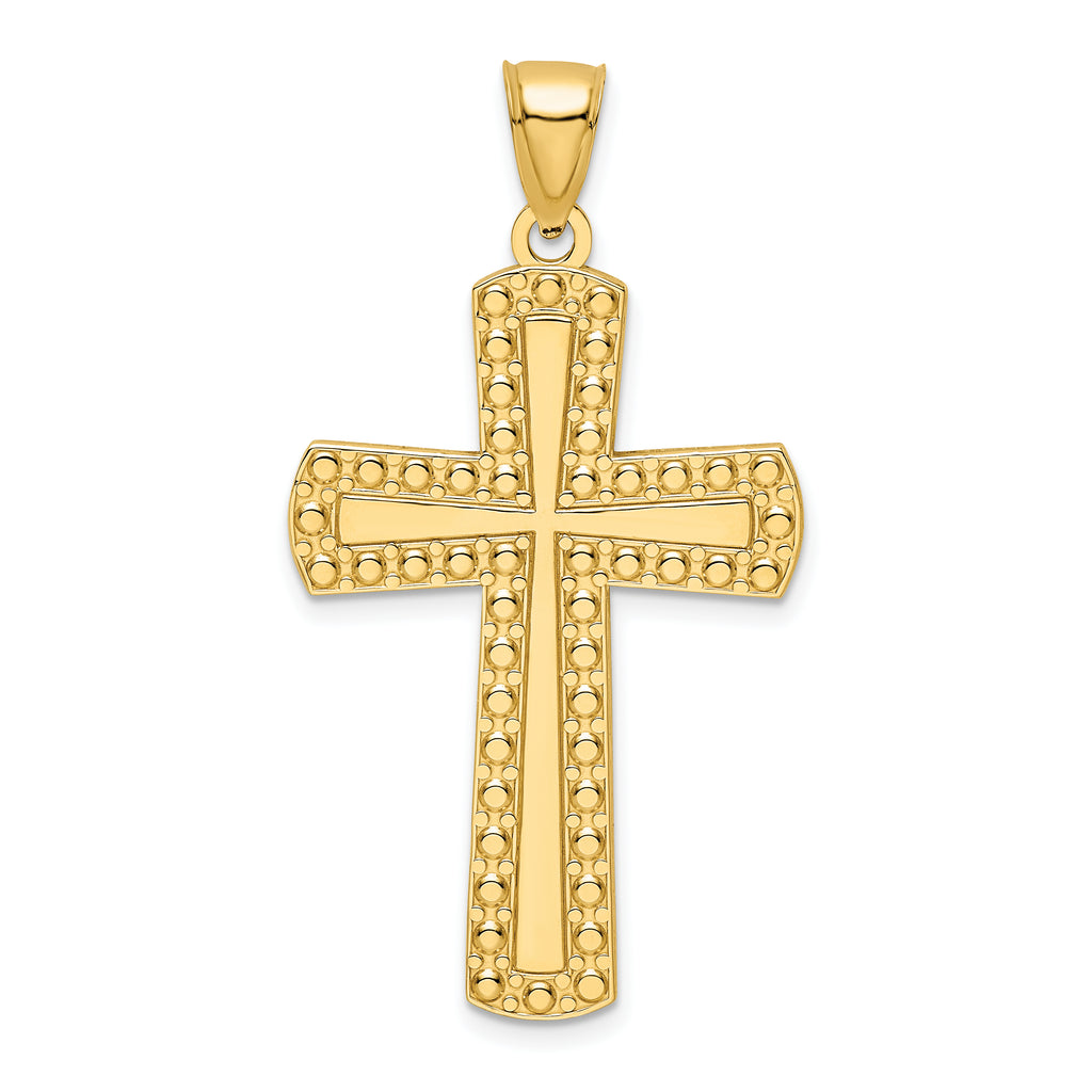 14K Large Polished Beaded Cross Pendant