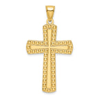 14K Large Polished Beaded Cross Pendant