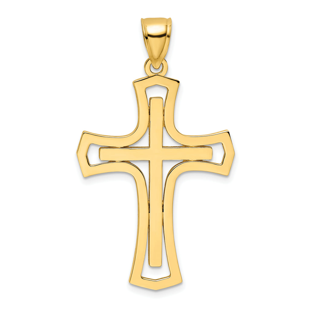 14K Polished Fancy Double Cross Pendant