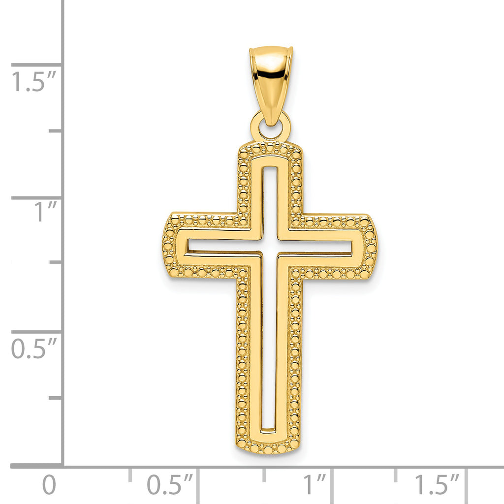14K Medium Polished Beaded Cut-out Cross Pendant