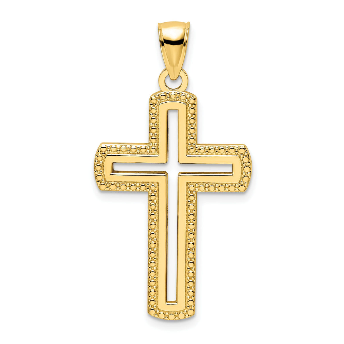 Beaded Cut-Out Cross Pendant in 14K Yellow Gold, 39mm - Sophia Jewelers Main image