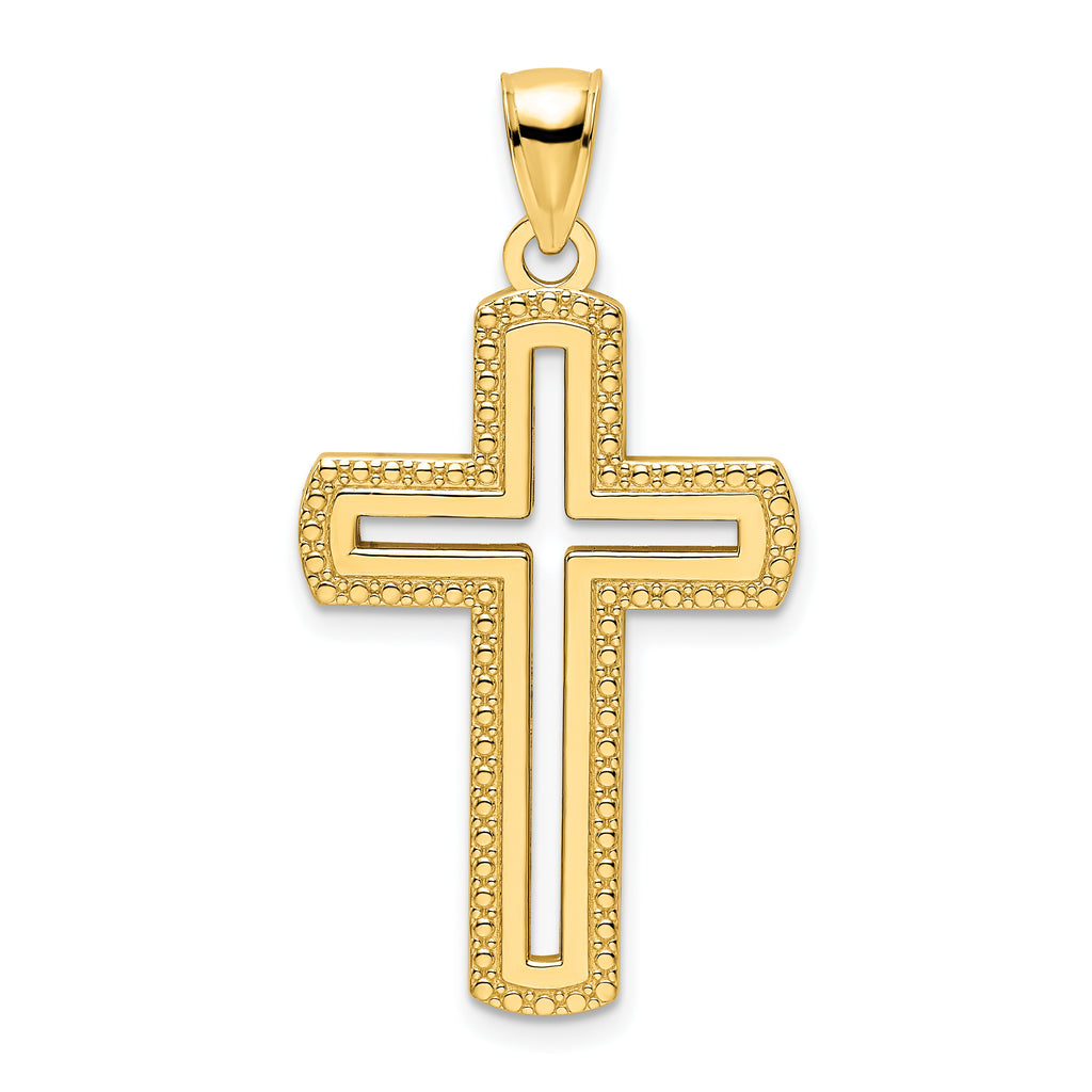 14K Medium Polished Beaded Cut-out Cross Pendant