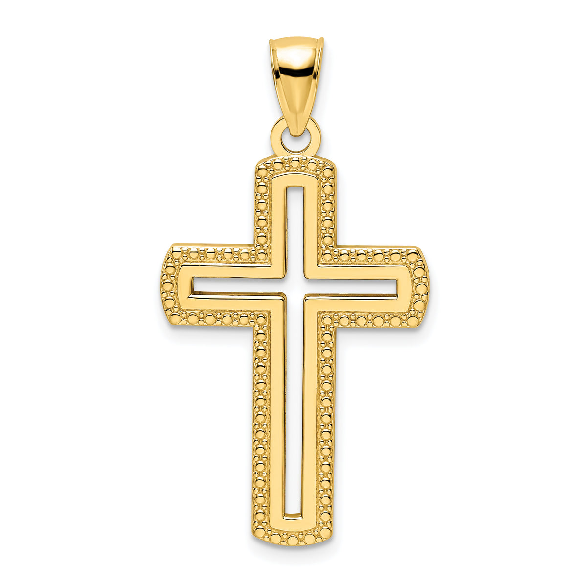 14K Medium Polished Beaded Cut-out Cross Pendant