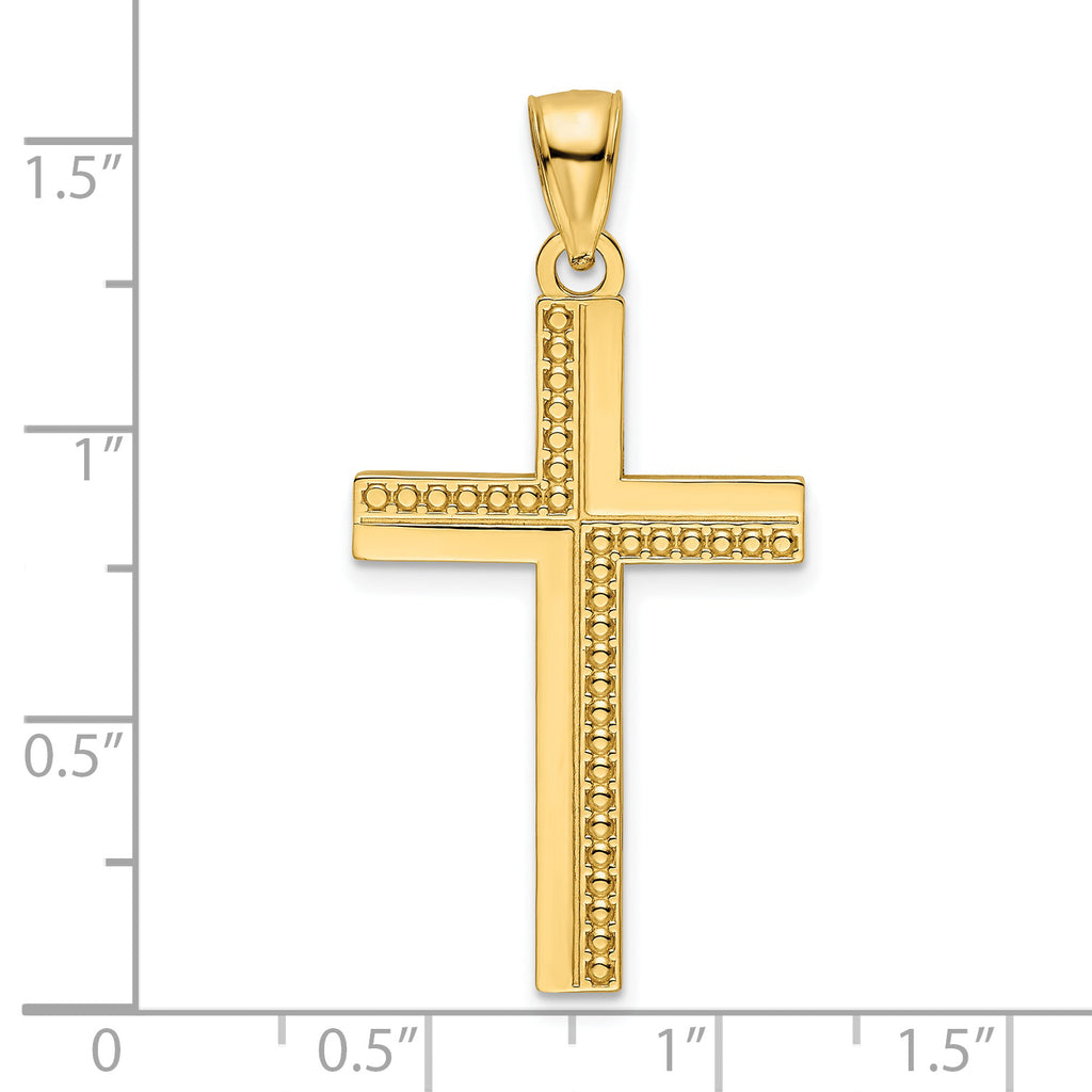 14K Polished Beaded Cross Pendant