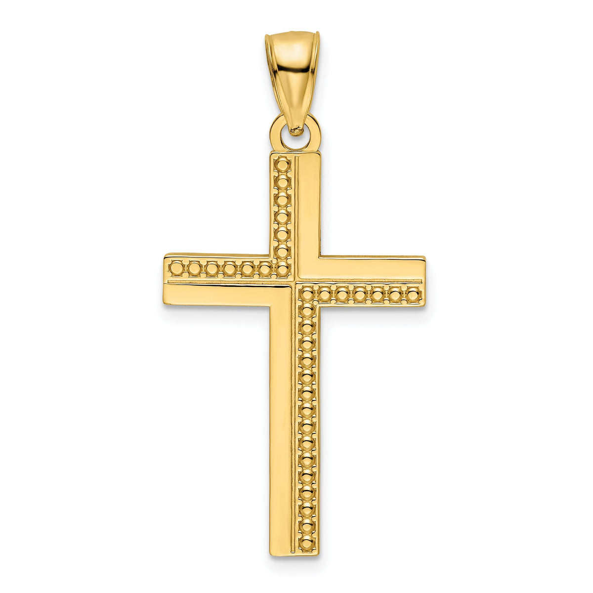 Beaded Cross Pendant in 14K Yellow Gold, 20x34mm - Sophia Jewelers Main image