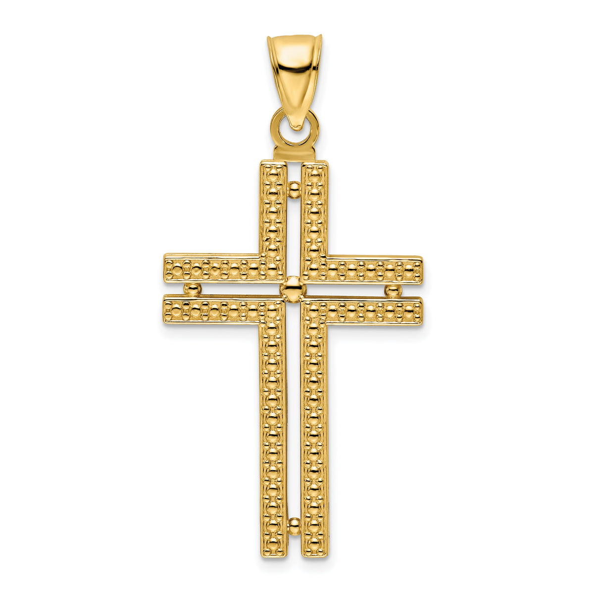 14K Polished Beaded Cross Pendant Main image