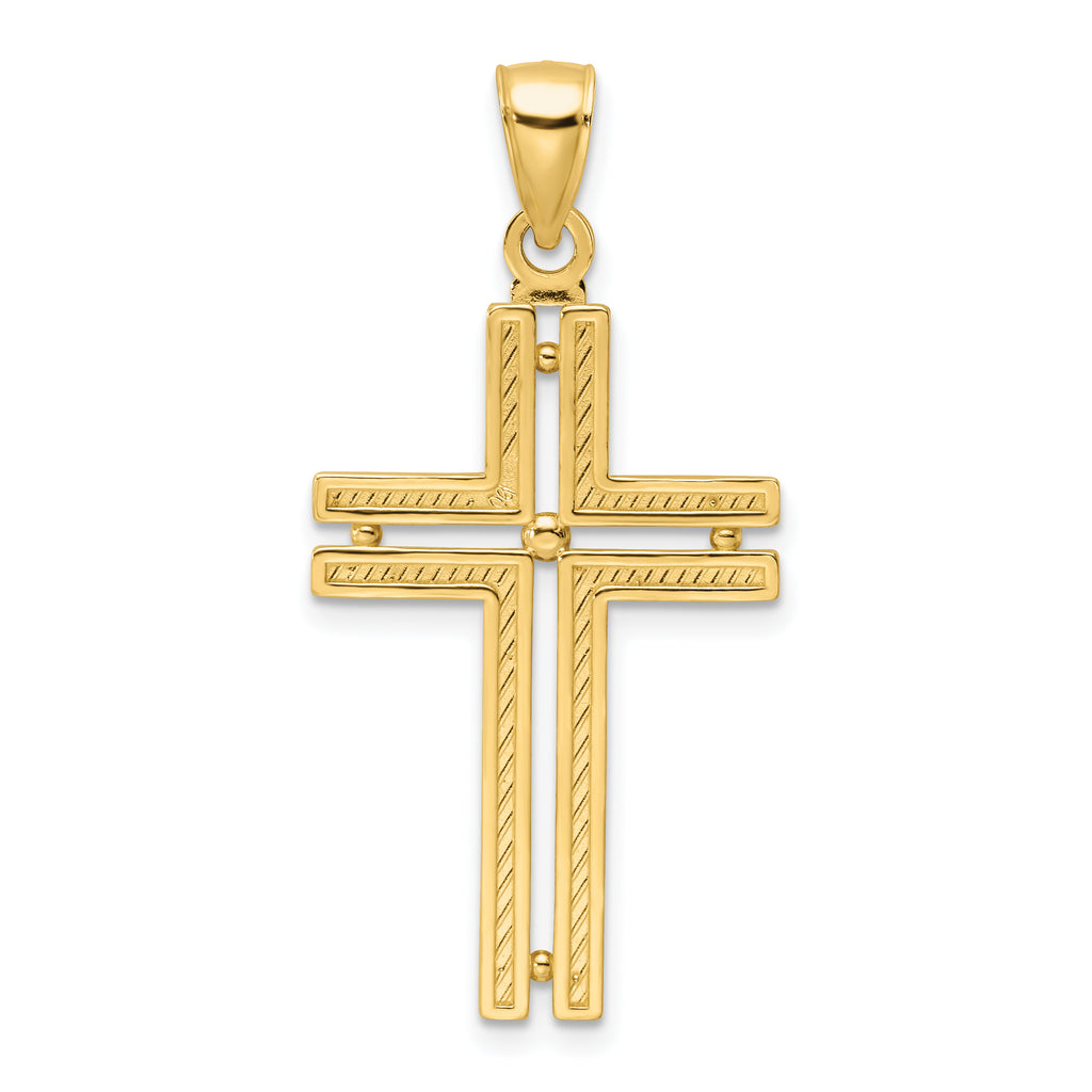 14K Polished Beaded Cross Pendant