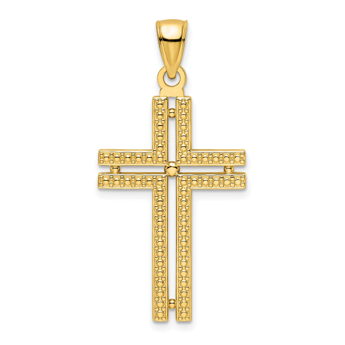Beaded Cross Pendant in 14K Yellow Gold, 41mm - Sophia Jewelers Main image