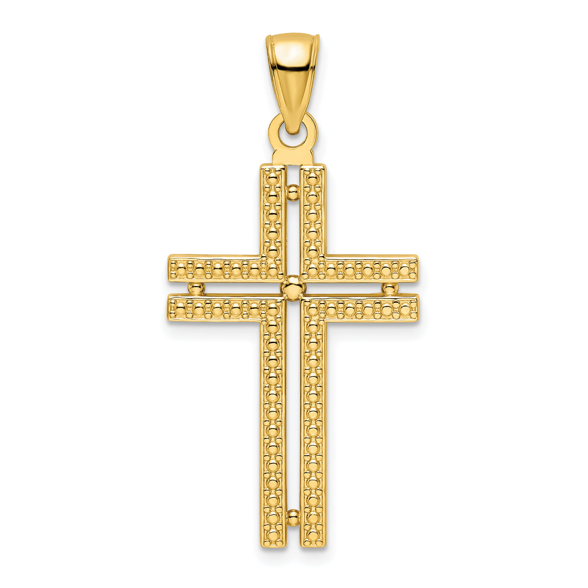 14K Polished Beaded Cross Pendant Main image