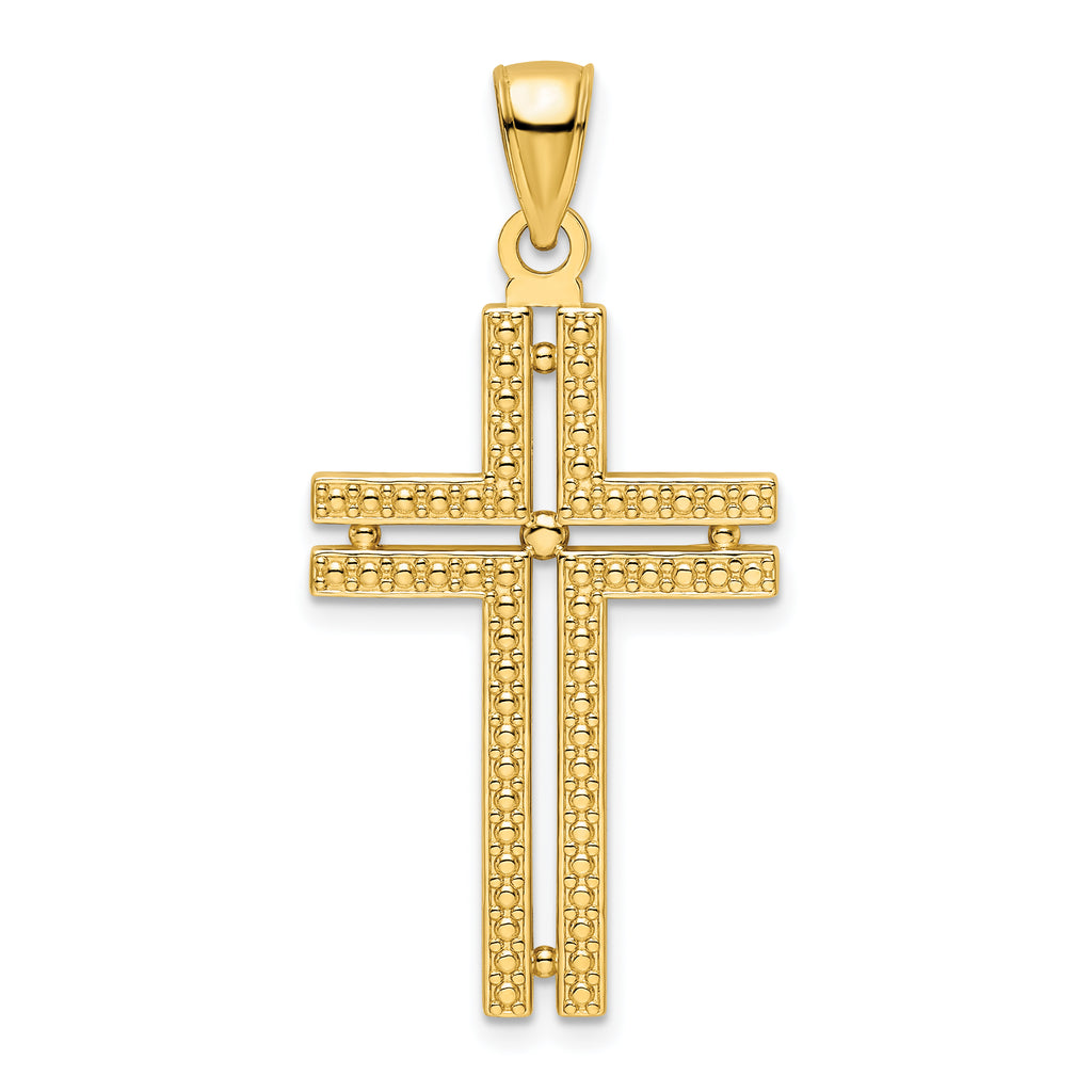 14K Polished Beaded Cross Pendant