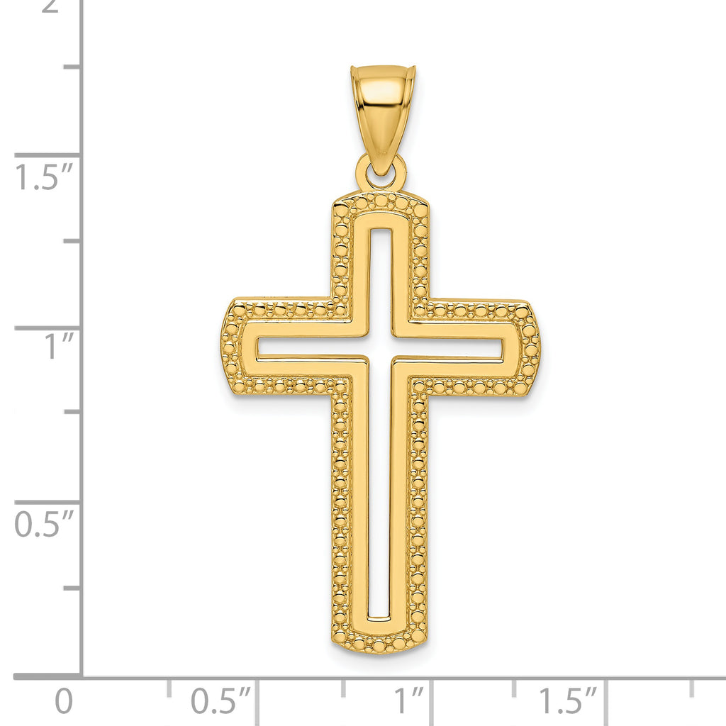 Large Beaded Cut-Out Cross Pendant in 14K Yellow Gold, 44mm - Sophia Jewelers