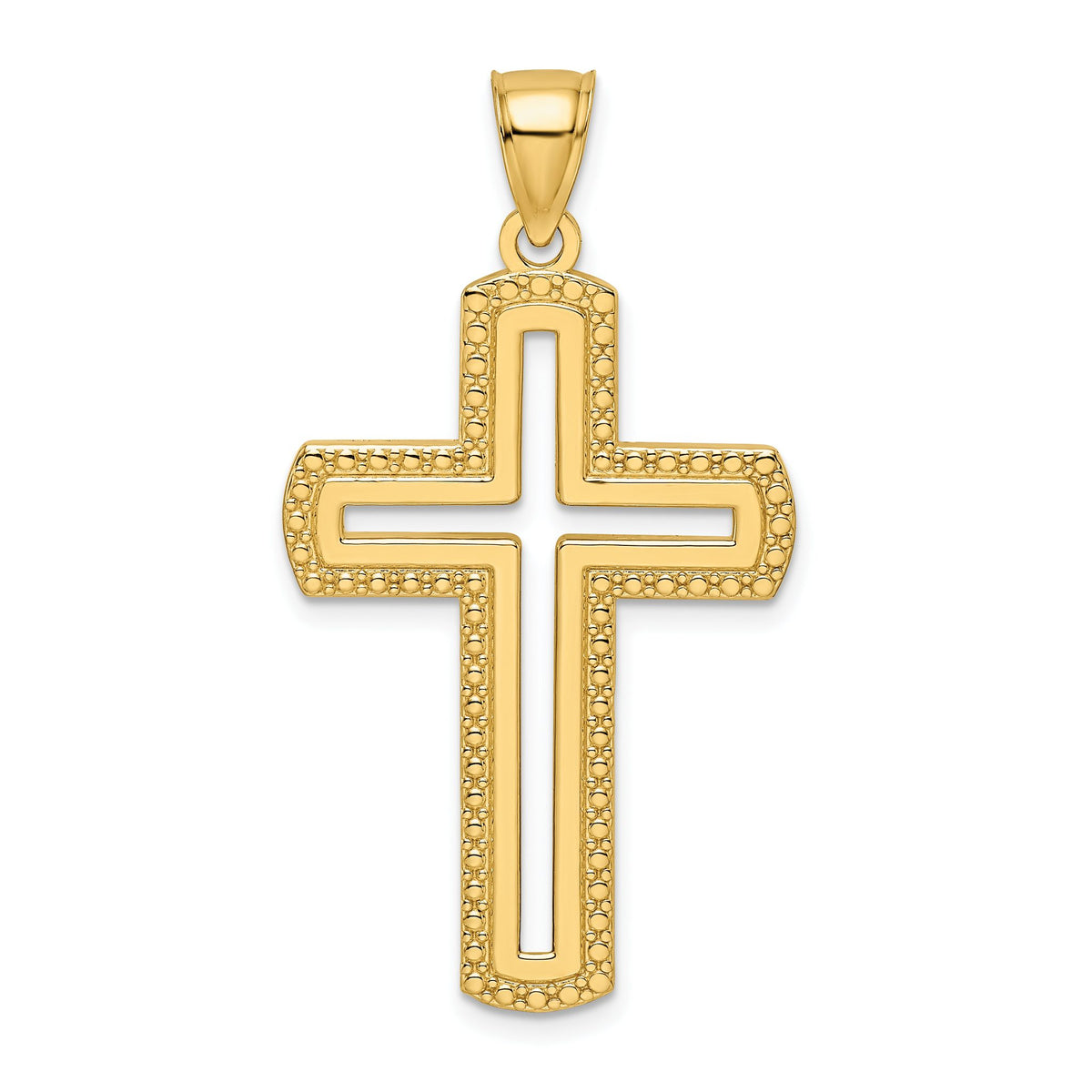 Large Beaded Cut-Out Cross Pendant in 14K Yellow Gold, 44mm - Sophia Jewelers Main image