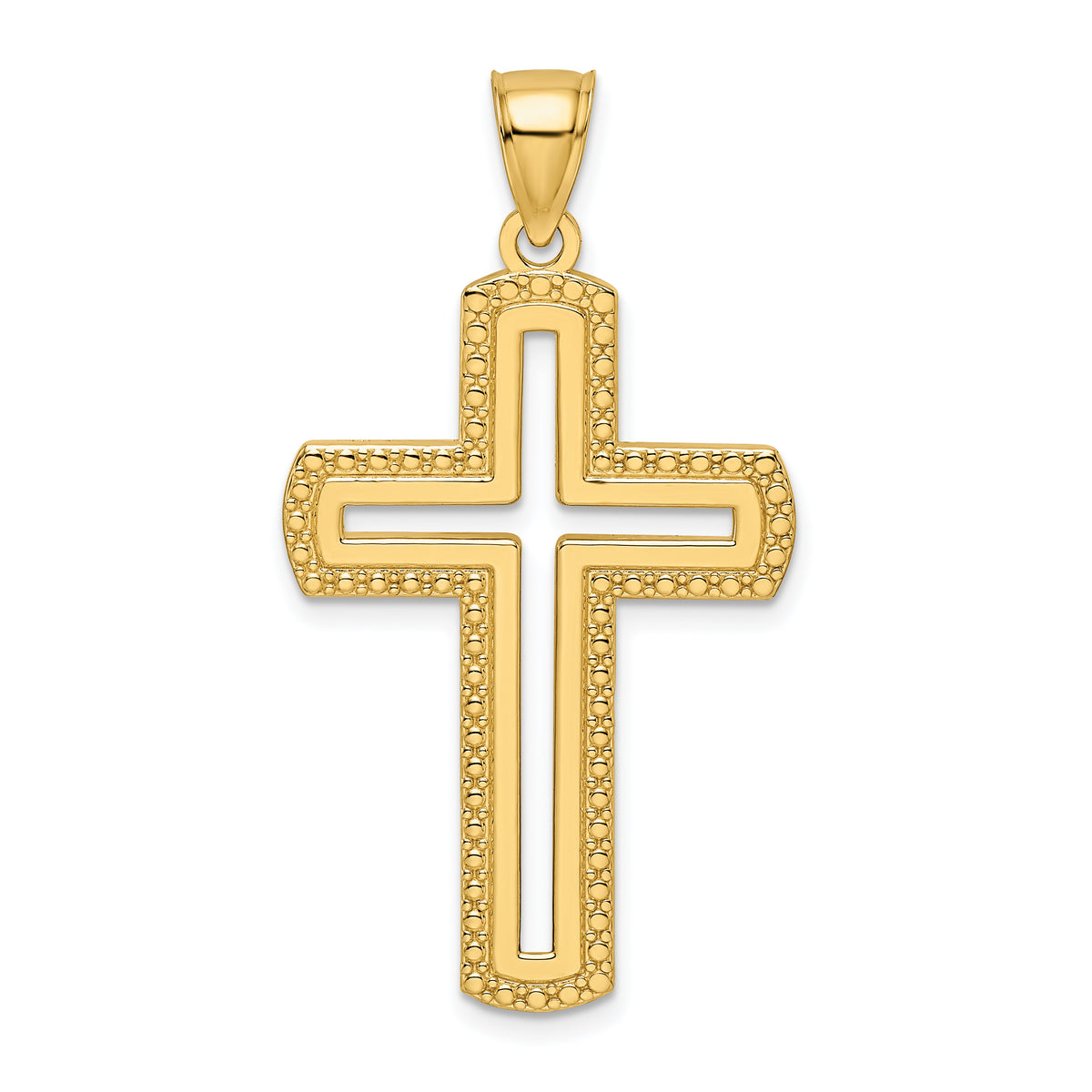 14k Large Polished Beaded Cut-out Cross Pendant Main image
