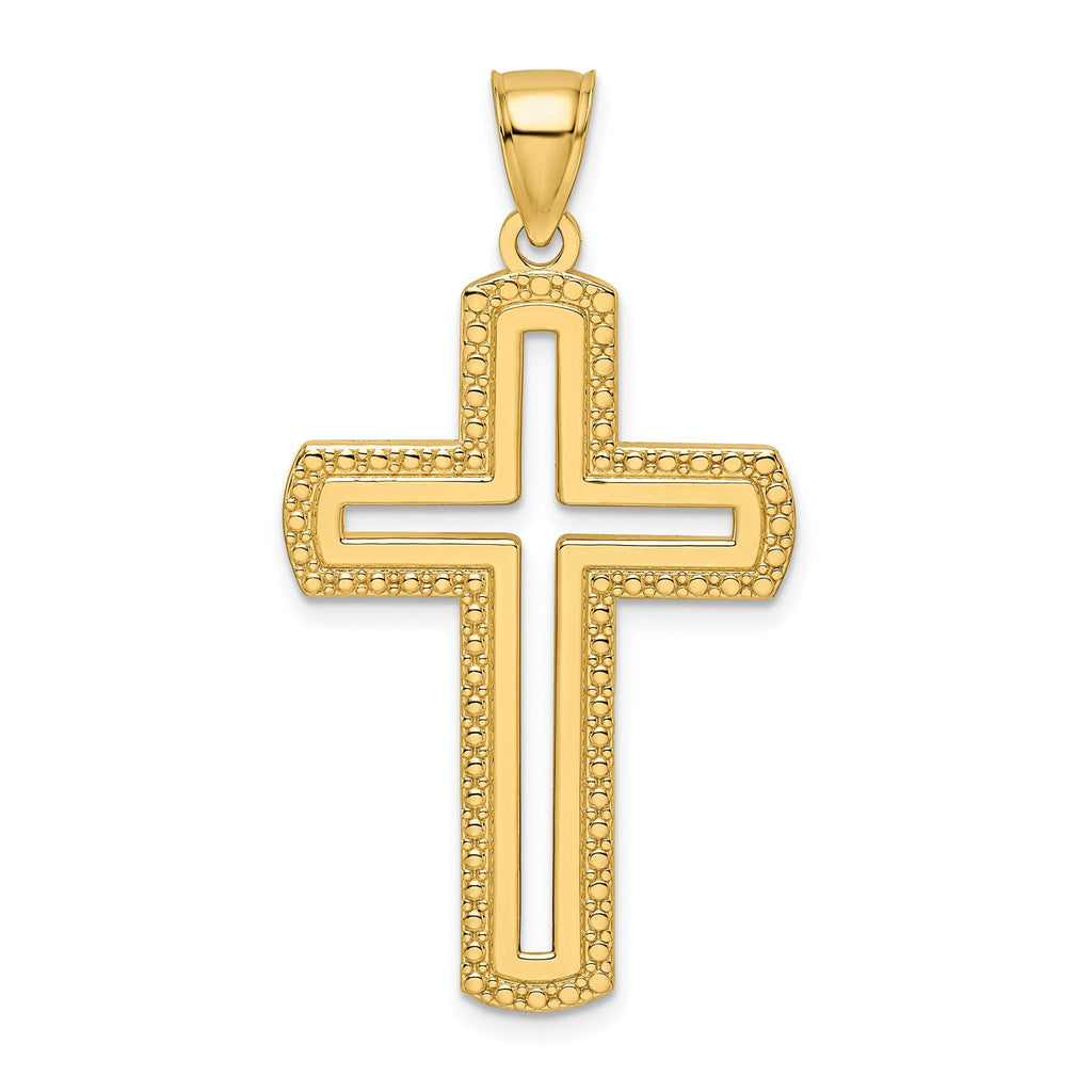 Large Beaded Cut-Out Cross Pendant in 14K Yellow Gold, 44mm - Sophia Jewelers