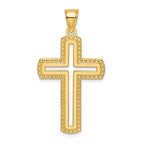 Large Beaded Cut-Out Cross Pendant in 14K Yellow Gold, 44mm - Sophia Jewelers