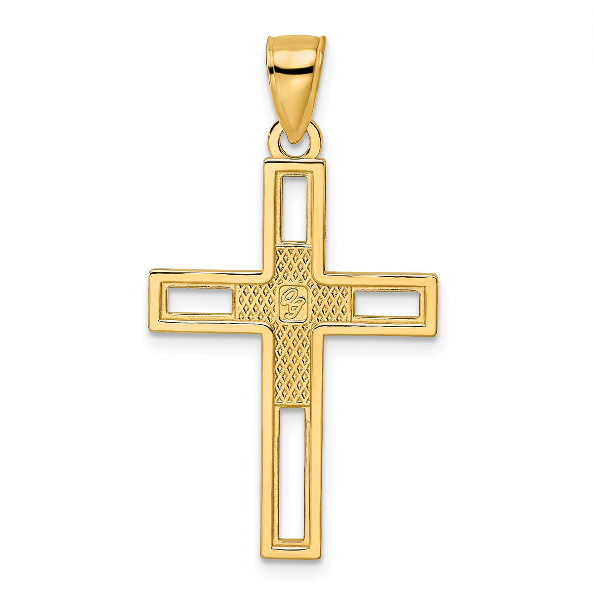 Beaded Double Cross Pendant in 14K Yellow Gold, 36mm - Sophia Jewelers