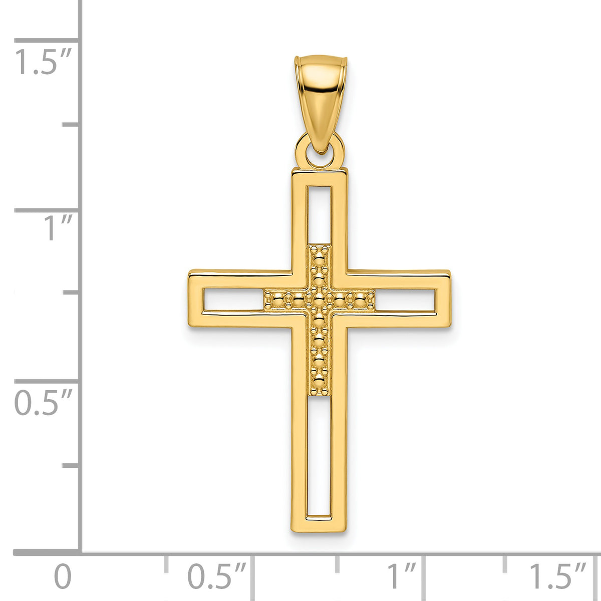 Beaded Double Cross Pendant in 14K Yellow Gold, 36mm - Sophia Jewelers