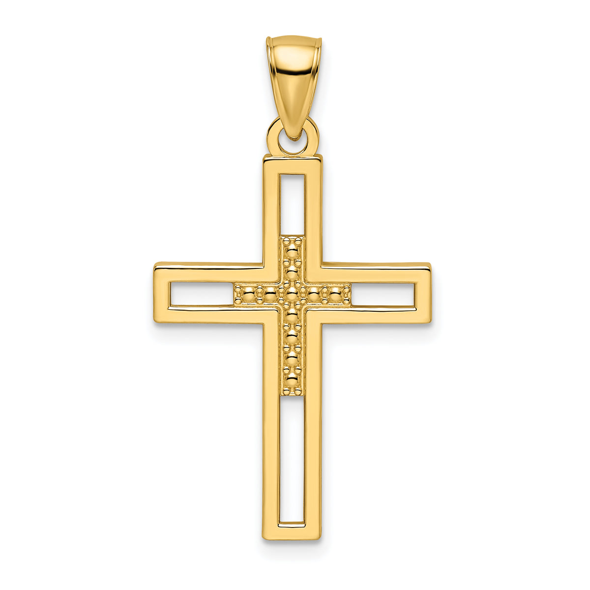 14k Beaded Polished Double Cross Pendant Main image