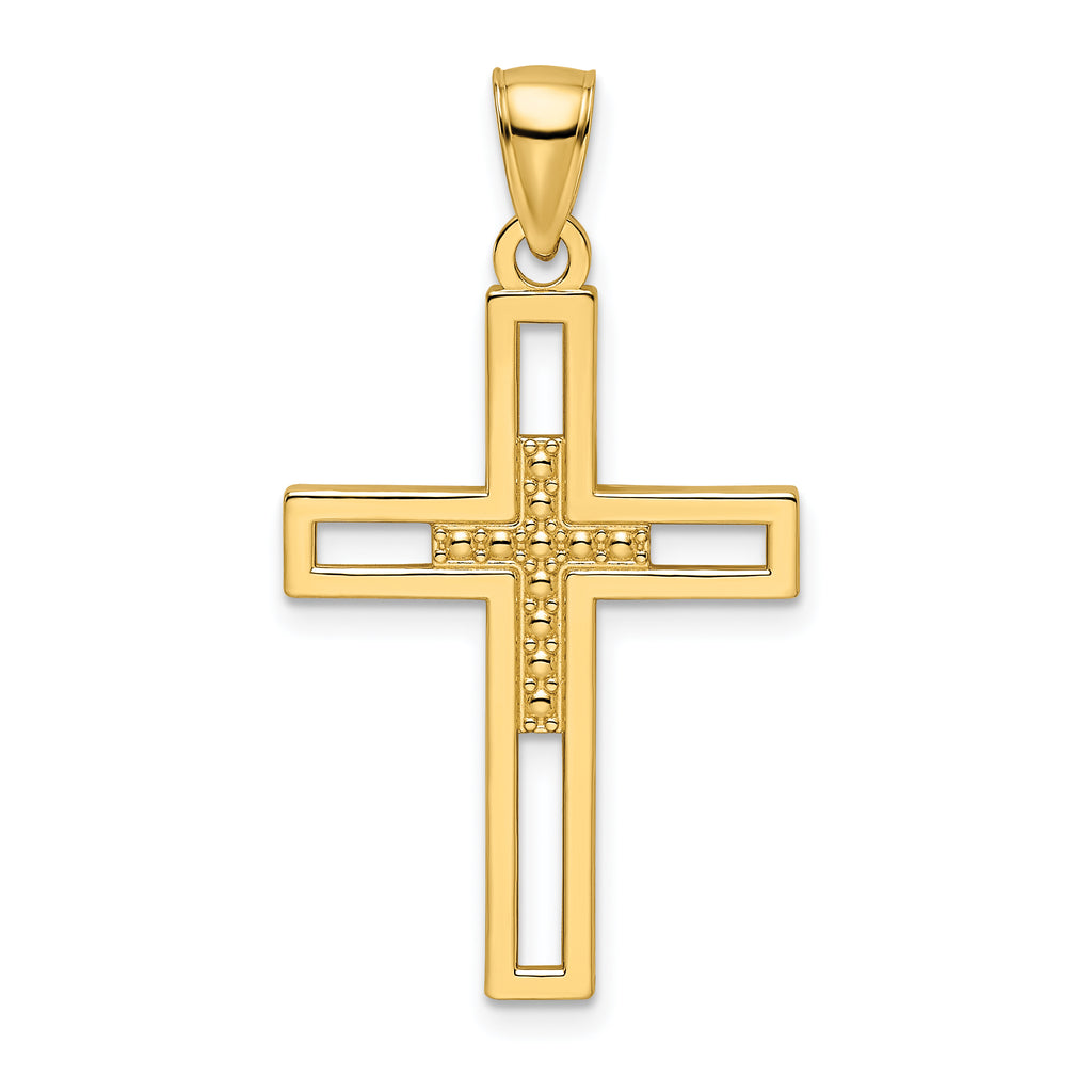 Beaded Double Cross Pendant in 14K Yellow Gold, 36mm - Sophia Jewelers