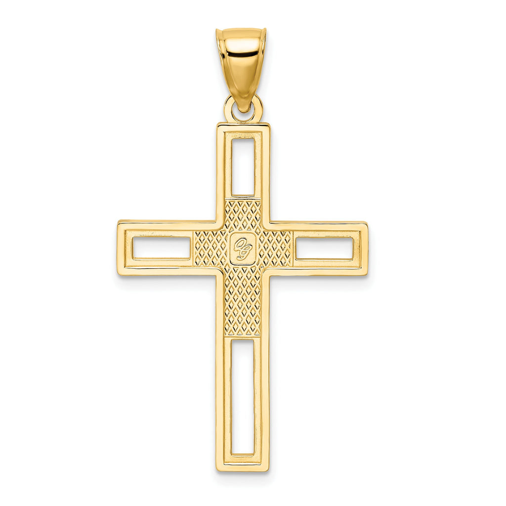 Beaded Double Cross Pendant in 14K Yellow Gold, 43mm - Sophia Jewelers