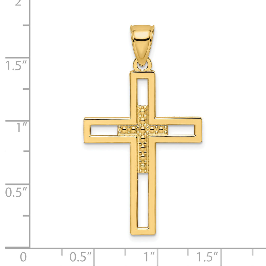 Beaded Double Cross Pendant in 14K Yellow Gold, 43mm - Sophia Jewelers