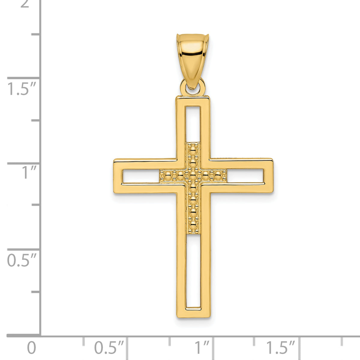 Beaded Double Cross Pendant in 14K Yellow Gold, 43mm - Sophia Jewelers