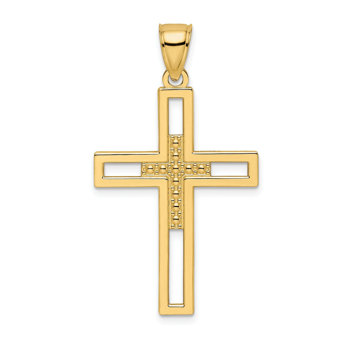 Beaded Double Cross Pendant in 14K Yellow Gold, 43mm - Sophia Jewelers Main image