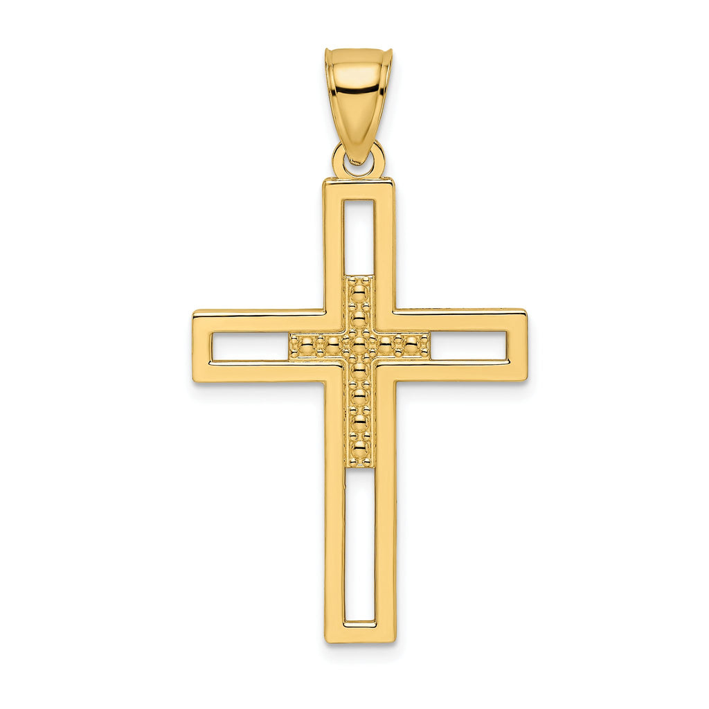 Beaded Double Cross Pendant in 14K Yellow Gold, 43mm - Sophia Jewelers