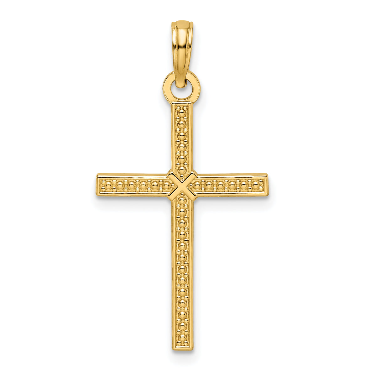 Beaded Fancy Cross Pendant in 14K Yellow Gold, 32mm - Sophia Jewelers Main image