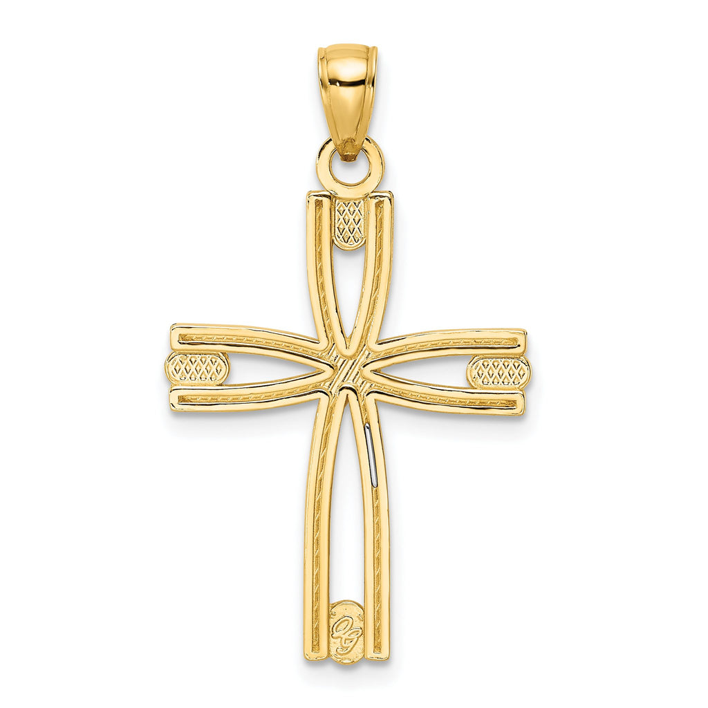 Beaded Cross Pendant in 14K Yellow Gold, 20x29mm - Sophia Jewelers