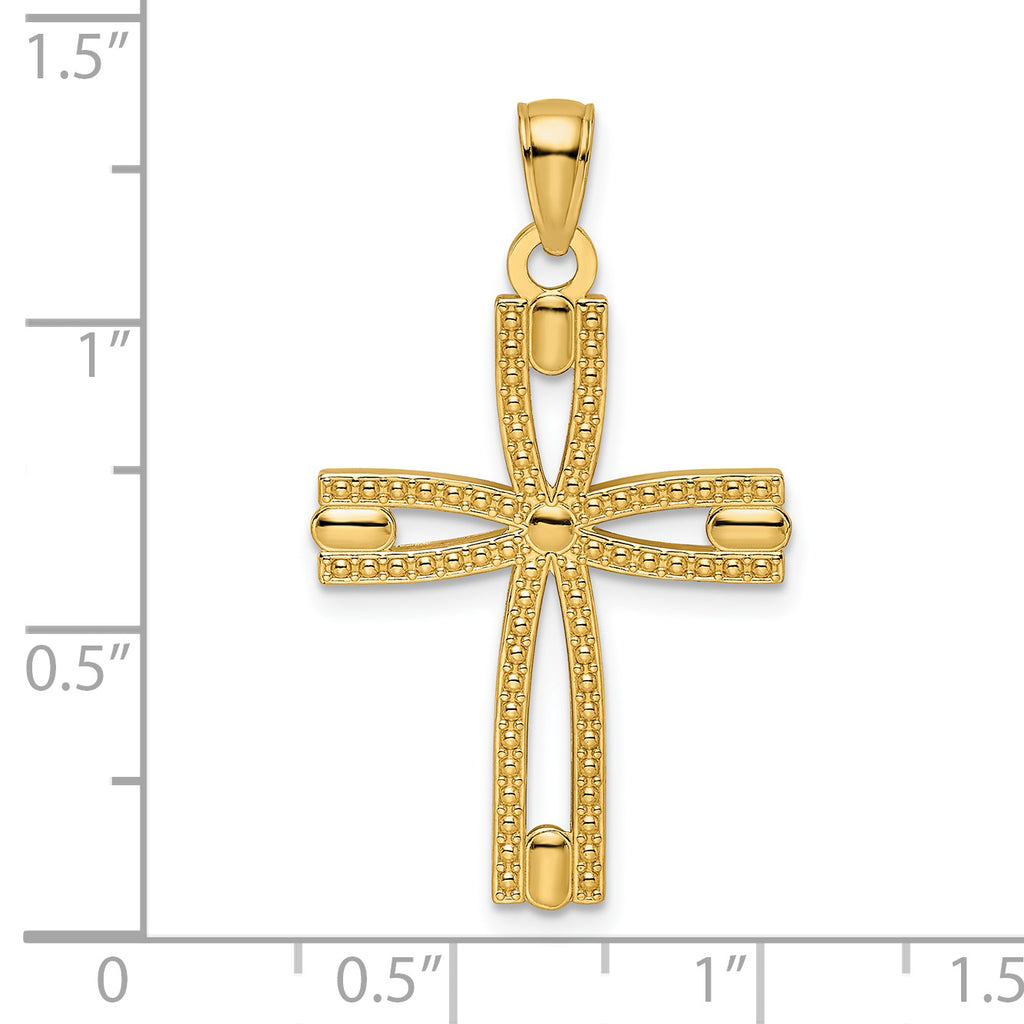 Beaded Cross Pendant in 14K Yellow Gold, 20x29mm - Sophia Jewelers