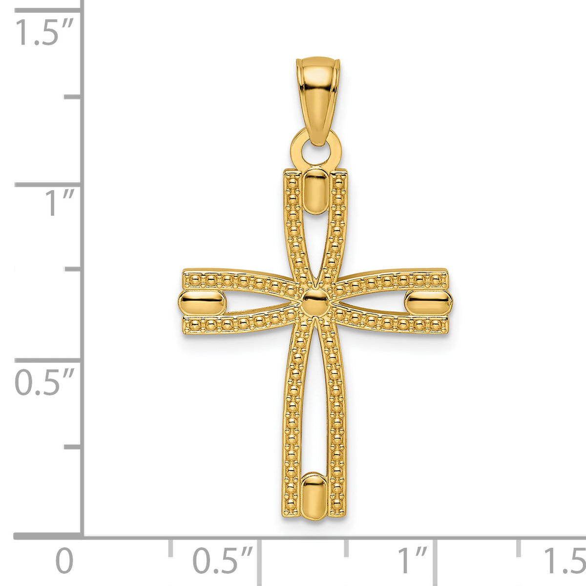 Beaded Cross Pendant in 14K Yellow Gold, 20x29mm - Sophia Jewelers
