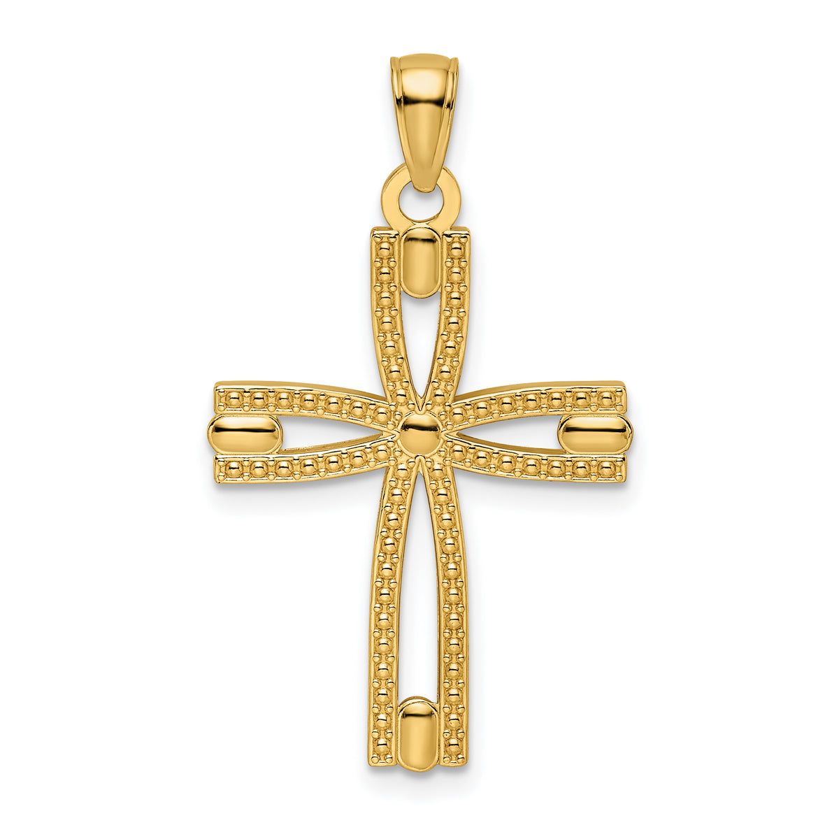 14k Beaded and Polished Cross Pendant Main image