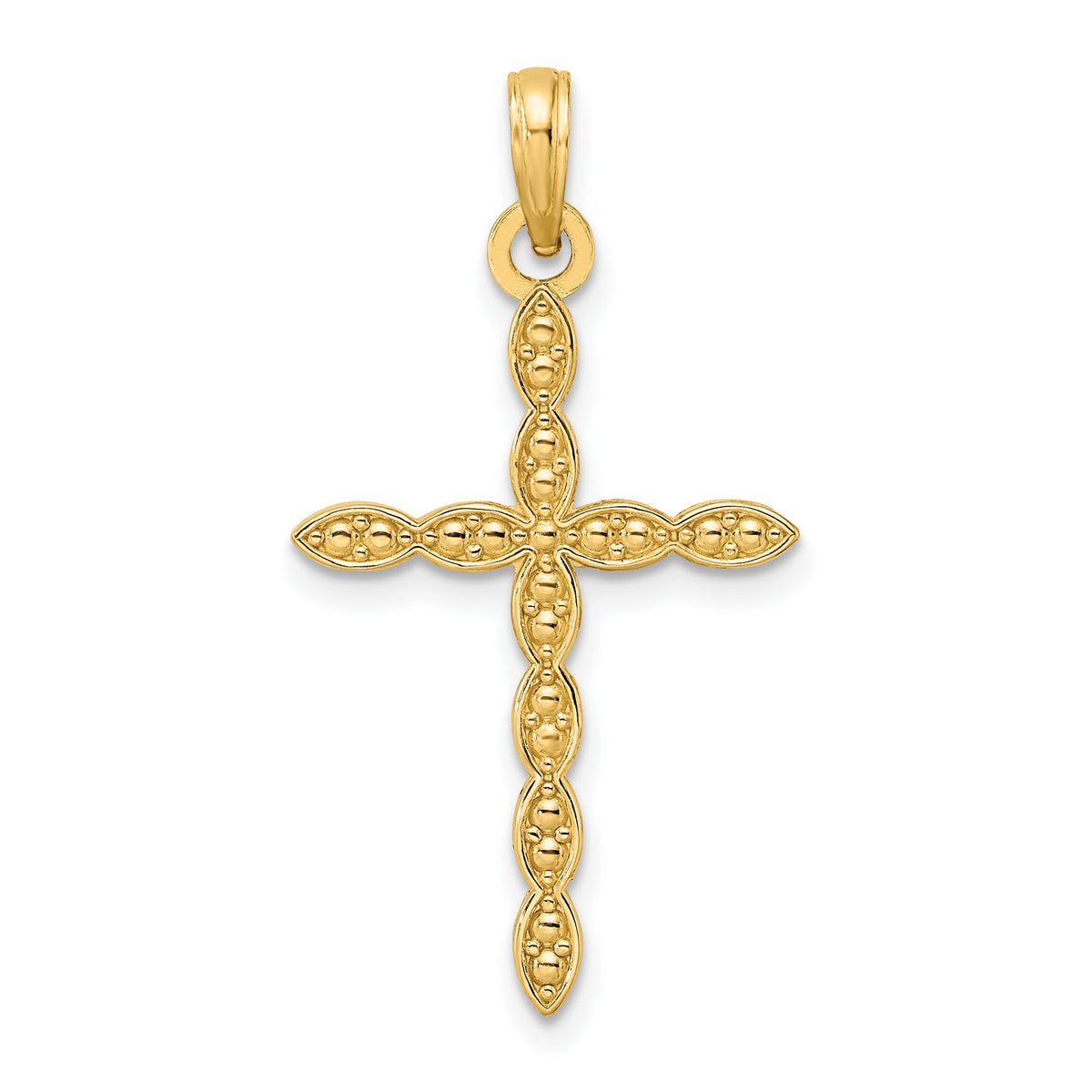 14K Polished and Beaded Design Cross Pendant Main image