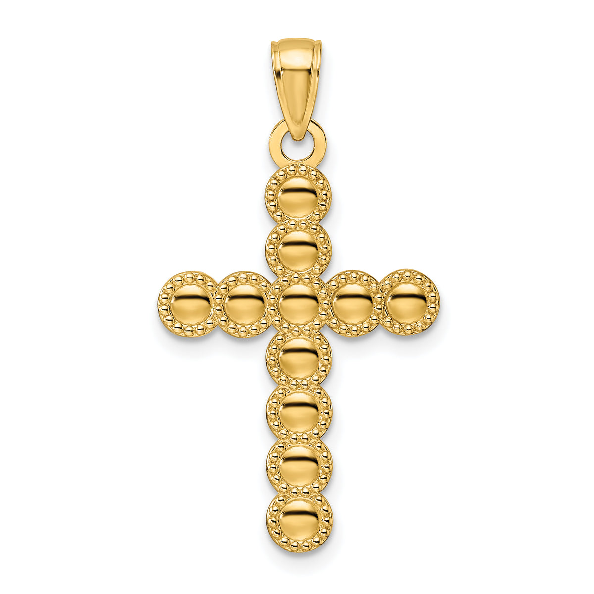14K Polished Beaded Circles Cross Pendant Main image