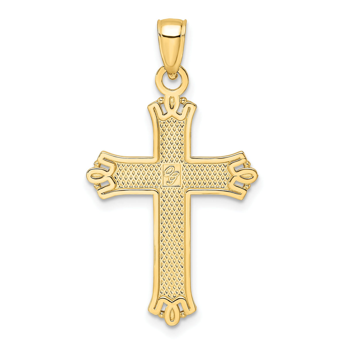 Fancy Cross Pendant in 14K Yellow Gold, 36mm Textured - Sophia Jewelers