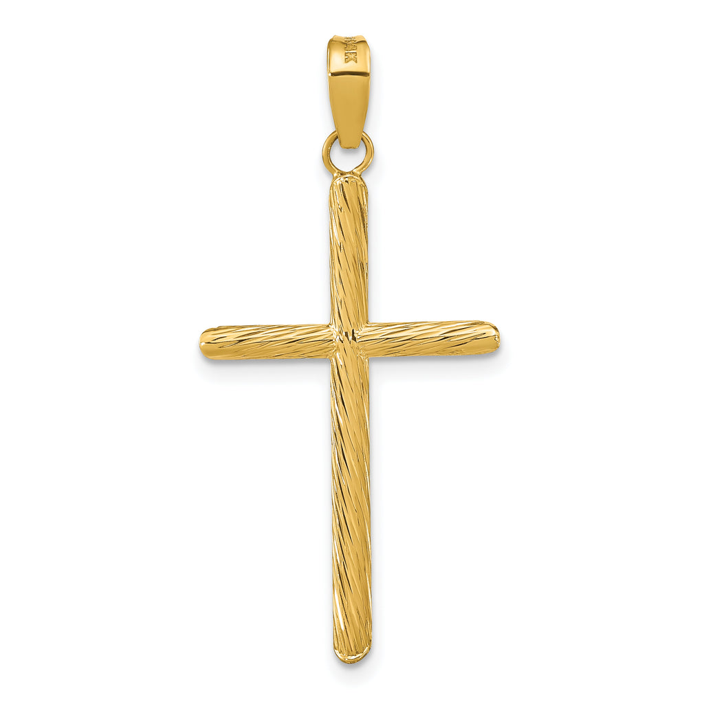 Fancy Cross Pendant in 14K Yellow Gold, 38mm Textured - Sophia Jewelers