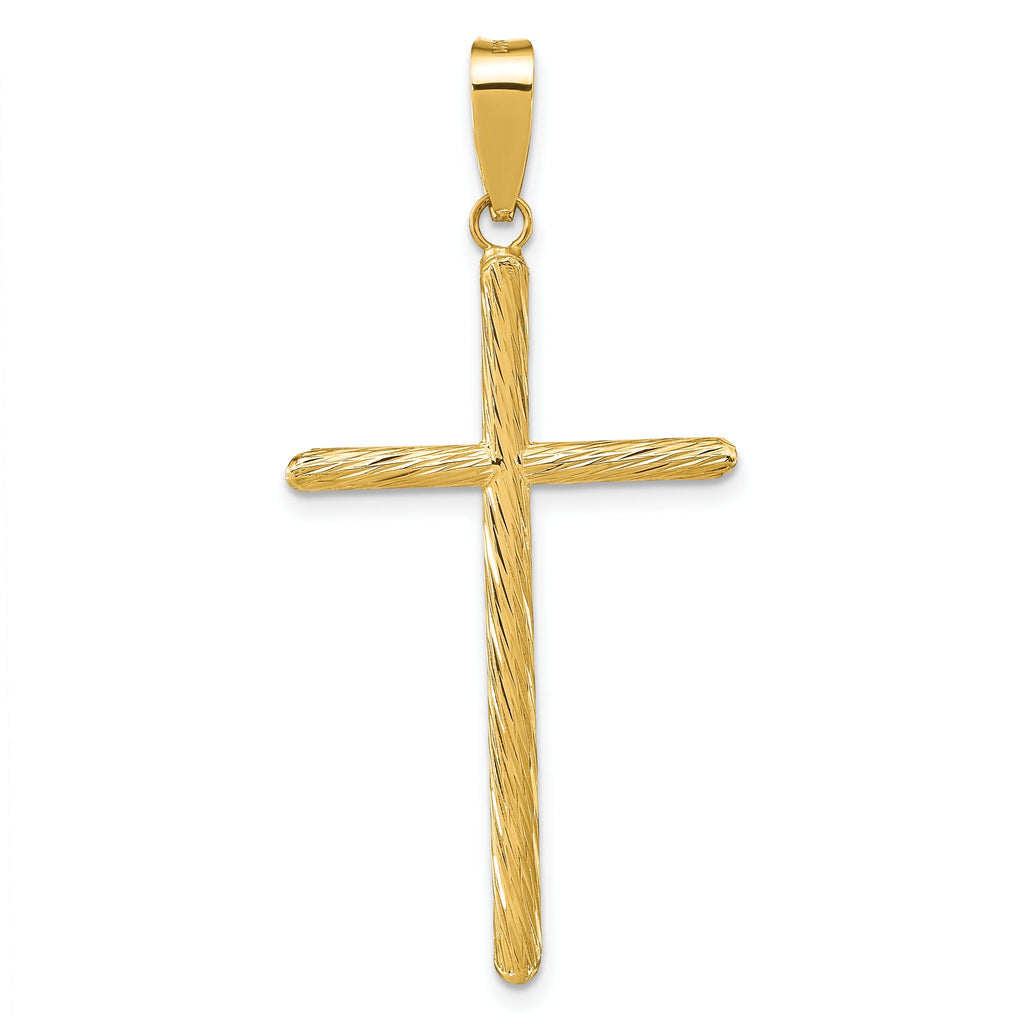 Fancy Cross Pendant in 14K Yellow Gold, 45mm Textured - Sophia Jewelers