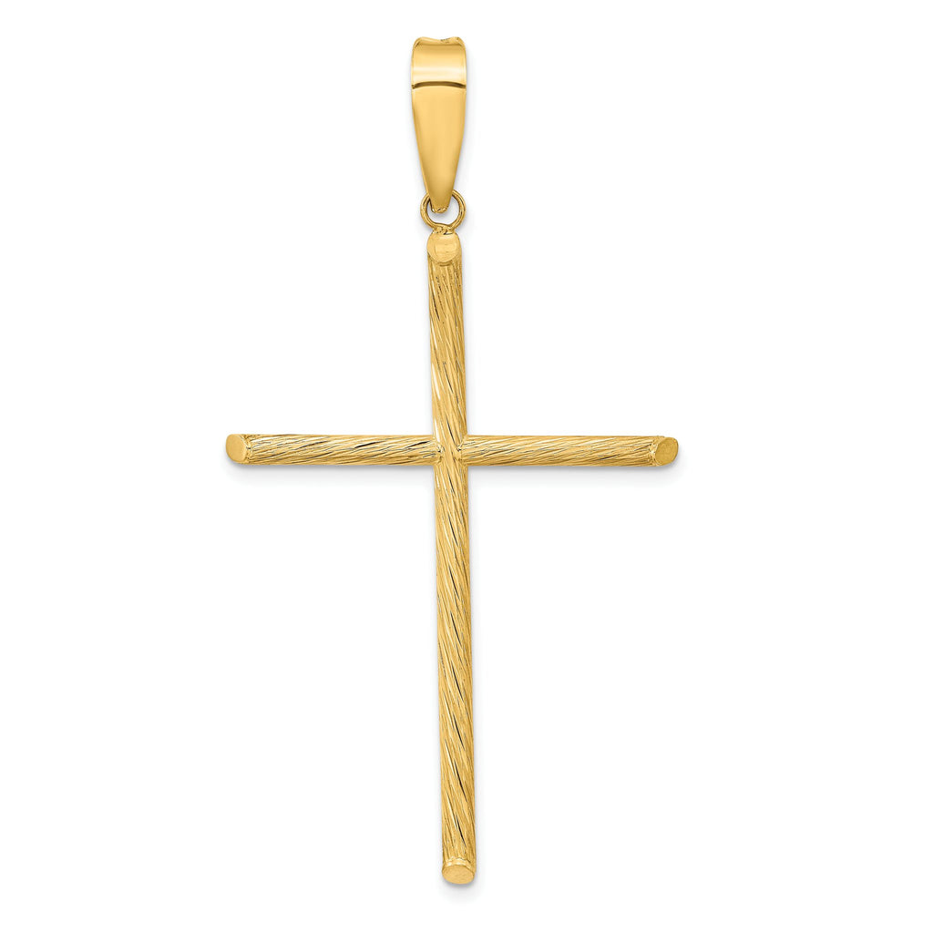 Fancy Cross Pendant in 14K Yellow Gold, 59mm Textured - Sophia Jewelers