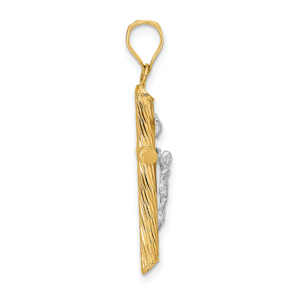 INRI Crucifix Cross Pendant in 14K Yellow Gold, 16x27mm Textured - Sophia Jewelers