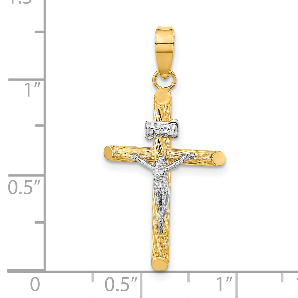 INRI Crucifix Cross Pendant in 14K Yellow Gold, 16x27mm Textured - Sophia Jewelers