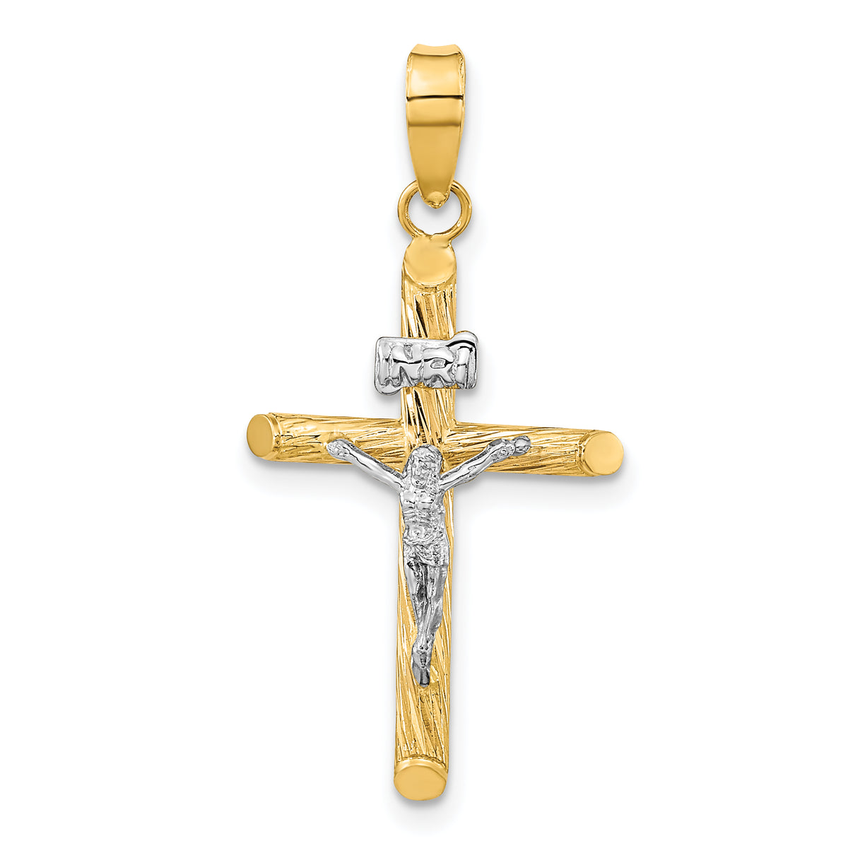 INRI Crucifix Cross Pendant in 14K Yellow Gold, 16x27mm Textured - Sophia Jewelers Main image