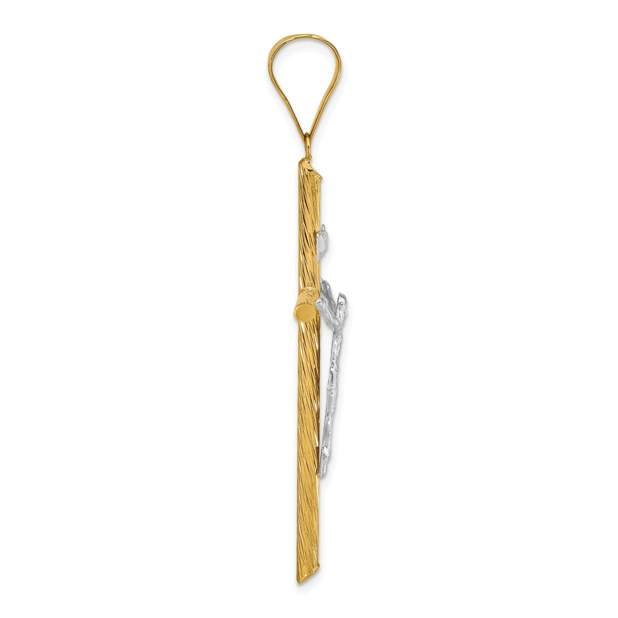 INRI Crucifix Cross White Pendant in 14K Yellow Gold, 60mm Textured Secondary image