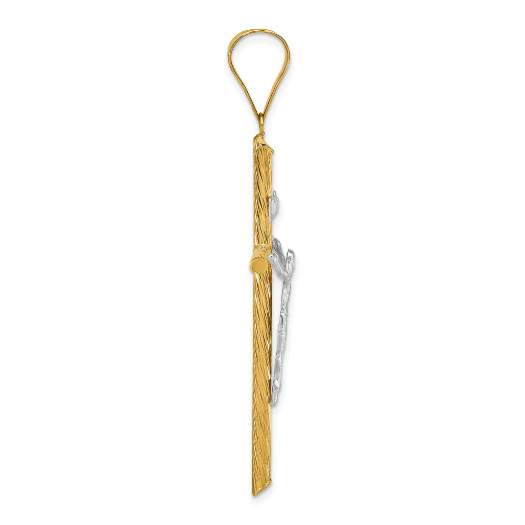 INRI Crucifix Cross White Pendant in 14K Yellow Gold, 60mm Textured - Sophia Jewelers