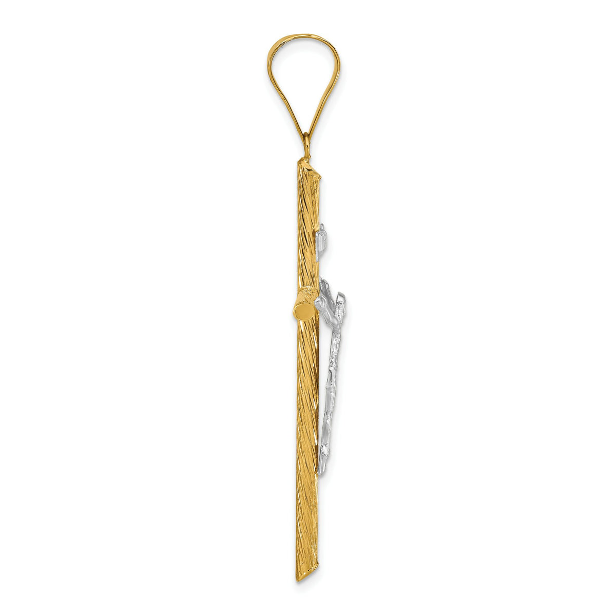 INRI Crucifix Cross White Pendant in 14K Yellow Gold, 60mm Textured - Sophia Jewelers