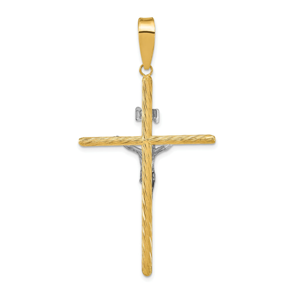 INRI Crucifix Cross White Pendant in 14K Yellow Gold, 60mm Textured - Sophia Jewelers