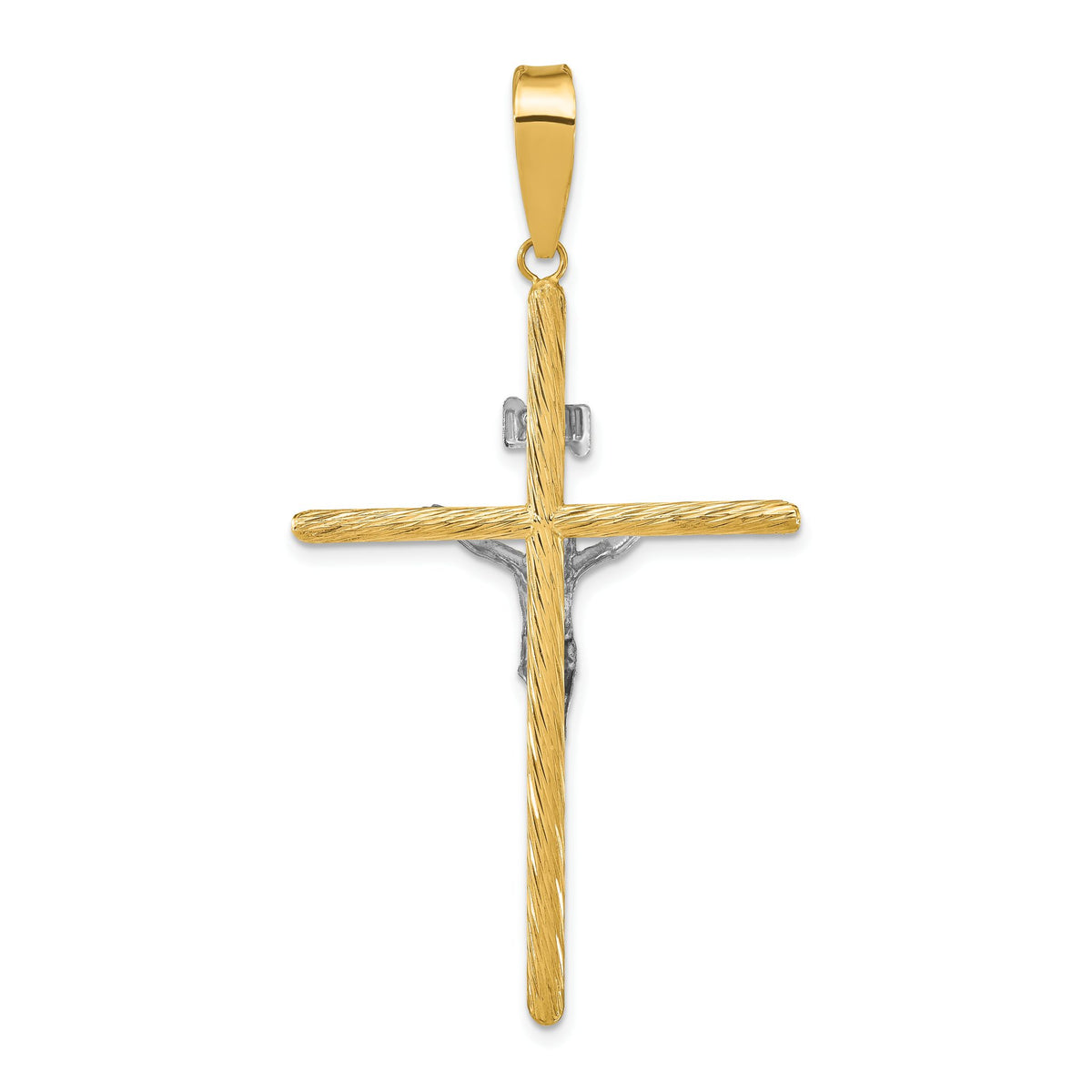 INRI Crucifix Cross White Pendant in 14K Yellow Gold, 60mm Textured - Sophia Jewelers